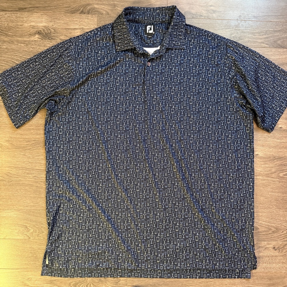 FootJoy Men's AOP Blue Beverage Glass Polo Shirt XXL
